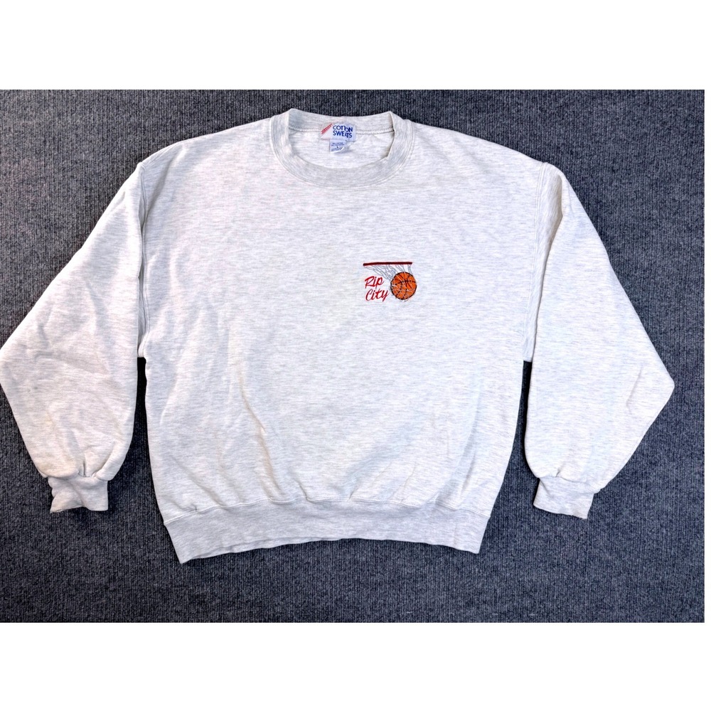 Vintage Jerzees Rip City Sweatshirt Mens Large Grey Cotton Crewneck USA Made 90s